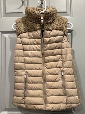 Calvin Klein Taupe Quilted Vest with Sherpa Yoke